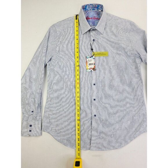 Robert Graham Classic Fit Size Medium Mens Navy White Stripe Paisley Shirt NWT - Picture 12 of 13